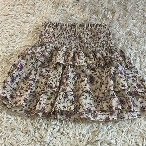 Cream and Pink Bubble Mini Skirt with Smocked Ruffles